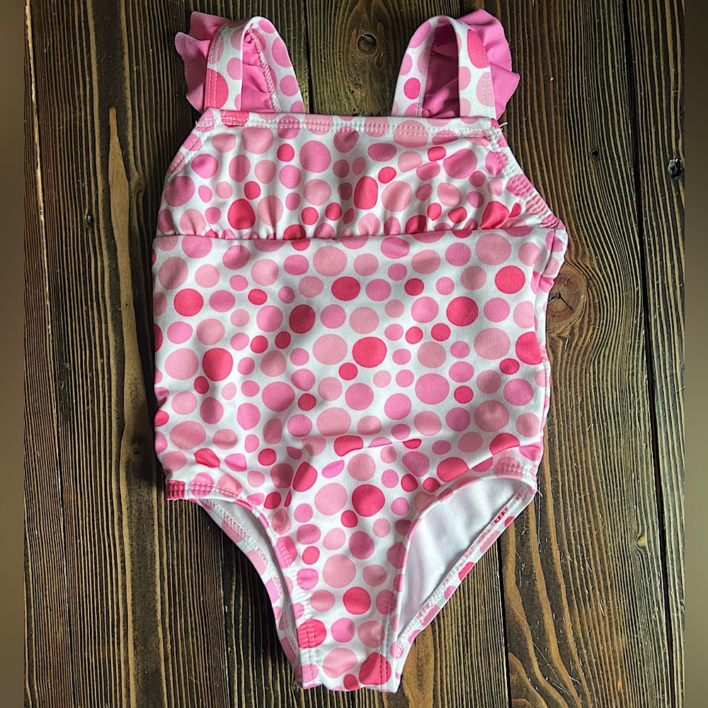 PENELOPE MACK LTD • one-piece swimsuit pink polka dots bow cute girls 24 month